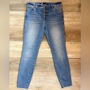 KUT From The Kloth High Rise Button Fly Raw Hem Ankle Skinny Jeans Size 10
